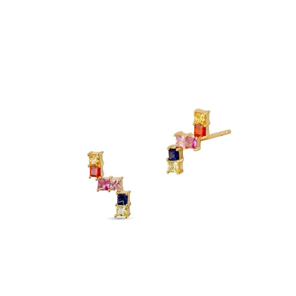 Kolczyki srebrne z kolorowymi kamieniami Mozaika