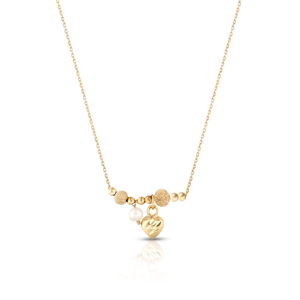 Naszyjnik złoty z perłą i sercem