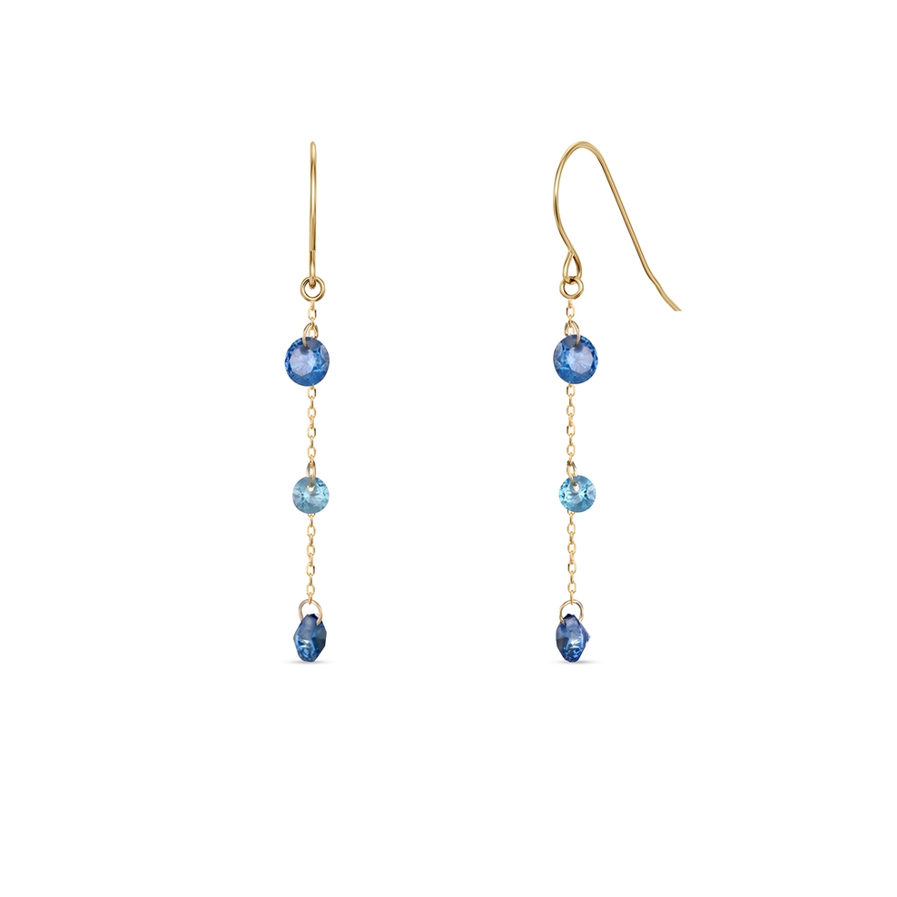 Kolczyki złote z niebieskimi cyrkoniami