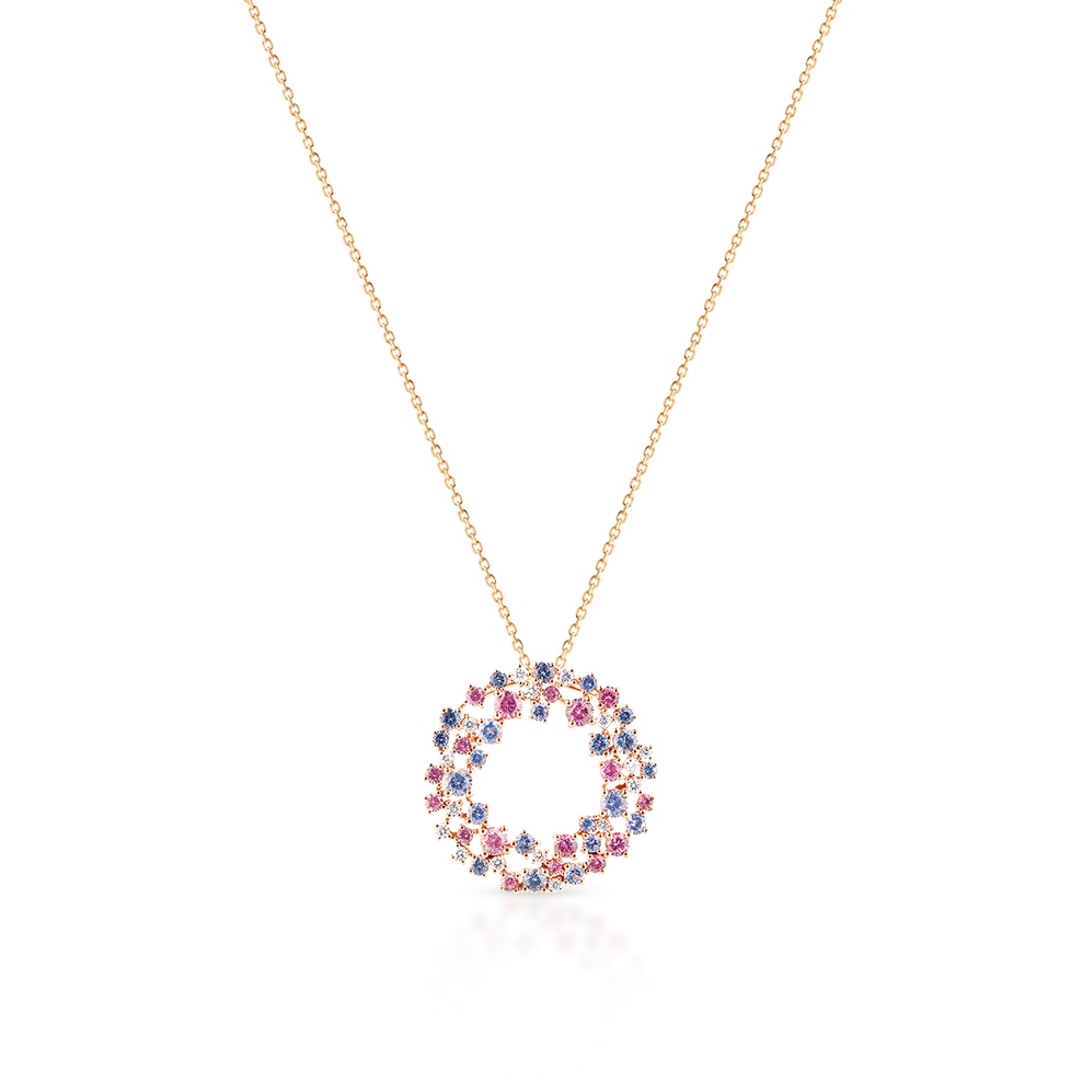 Naszyjnik różowe złoto z brylantami i szafirami