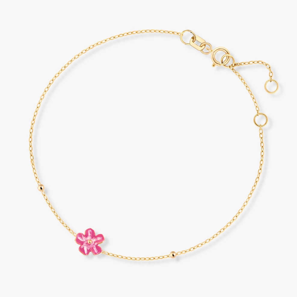 Bransoleta złota z różowym kwiatkiem
