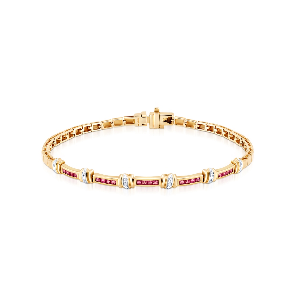 Bransoleta złota z diamentami i rubinami