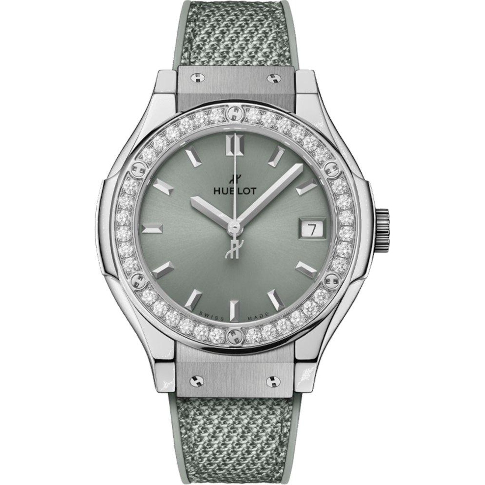 ZEGAREK HUBLOT CLASSIC FUSION TITANIUM SAGE GREEN DIAMONDS