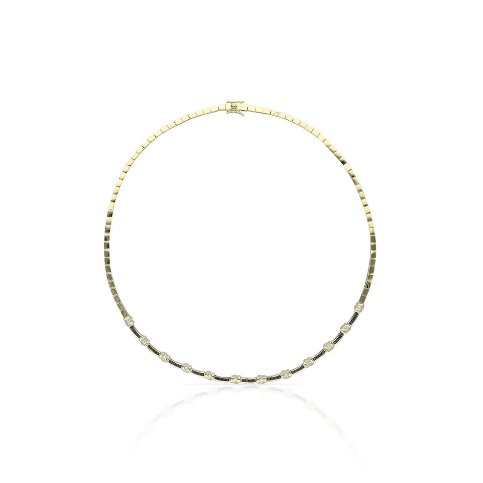 Naszyjnik złoty z szafirami i diamentami