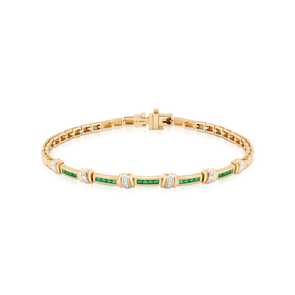 Bransoleta złota z diamentami i szmaragdami