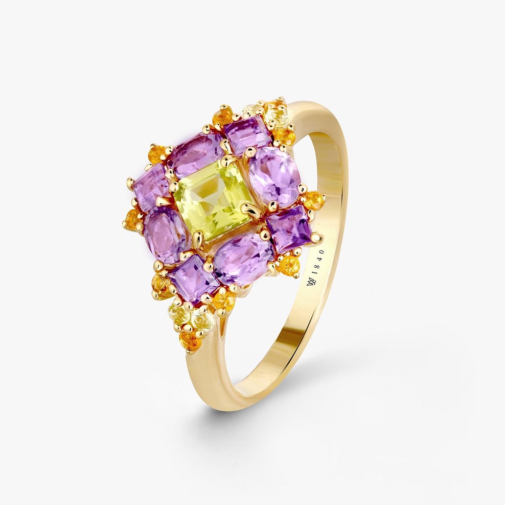 Pierścionek srebrny z ametystami Szekspirowska