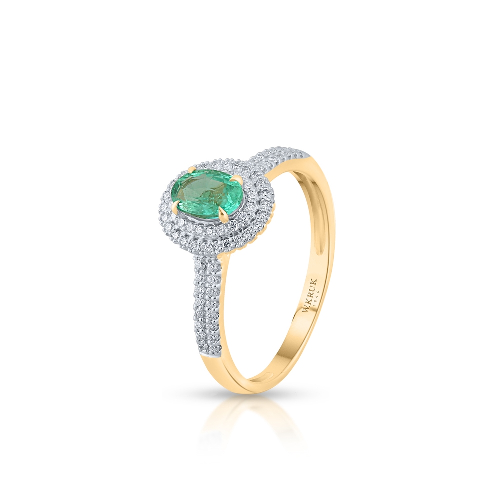 Pierścionek złoty z diamentami i szmaragdem