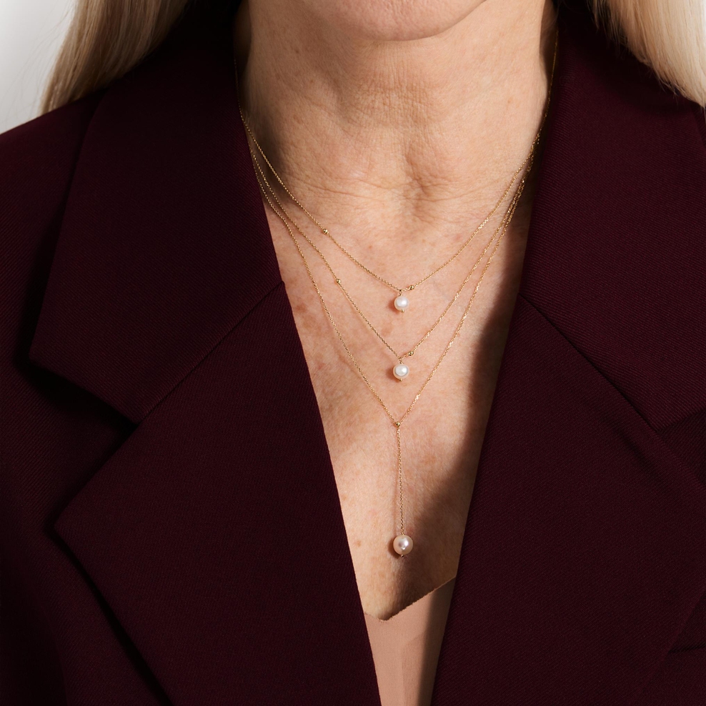 Naszyjnik złoty kaskadowy z perłami