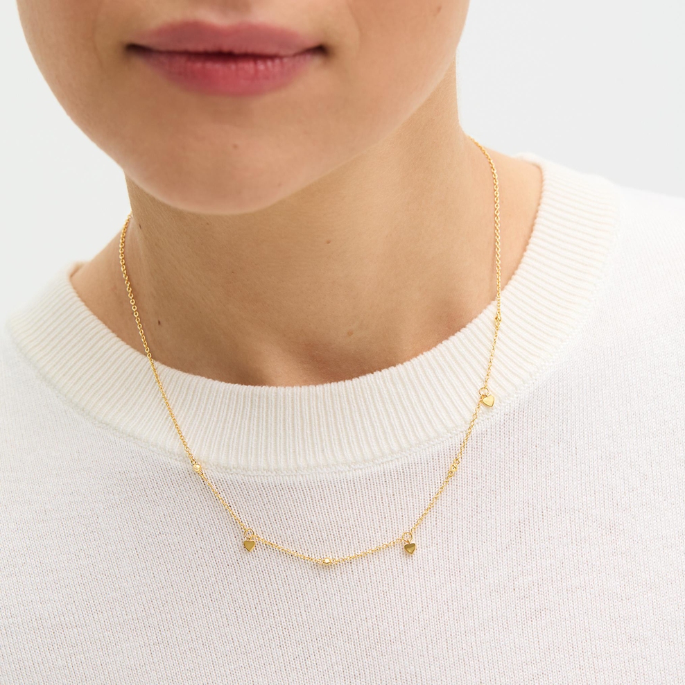 Naszyjnik srebrny pozłacany z serduszkami