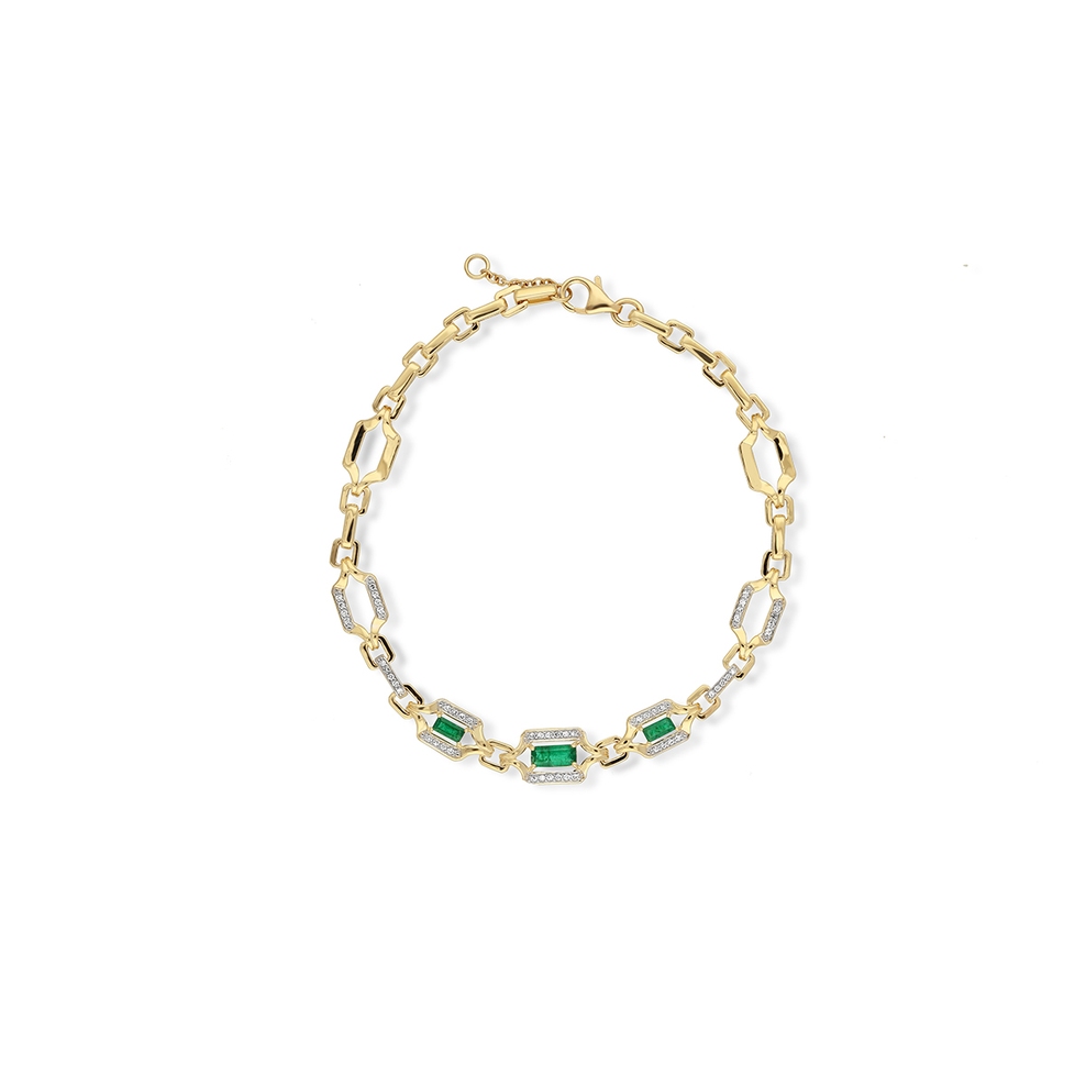 Bransoleta złota z diamentami i szmaragdami