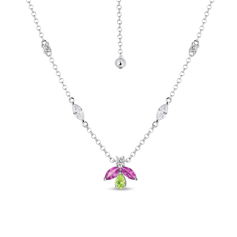 Naszyjnik srebrny z kolorowymi kamieniami Mozaika