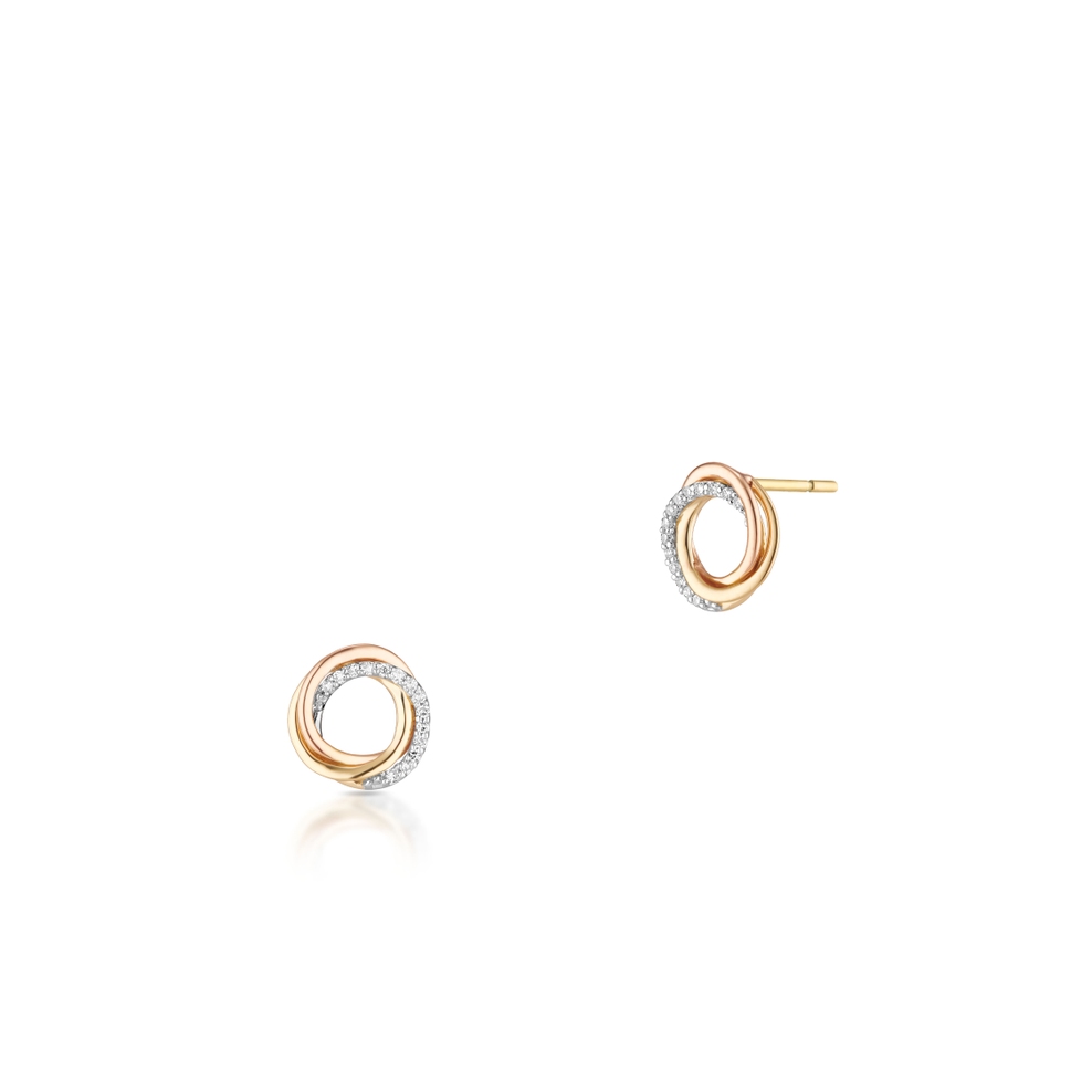 Kolczyki złote bicolor z diamentami