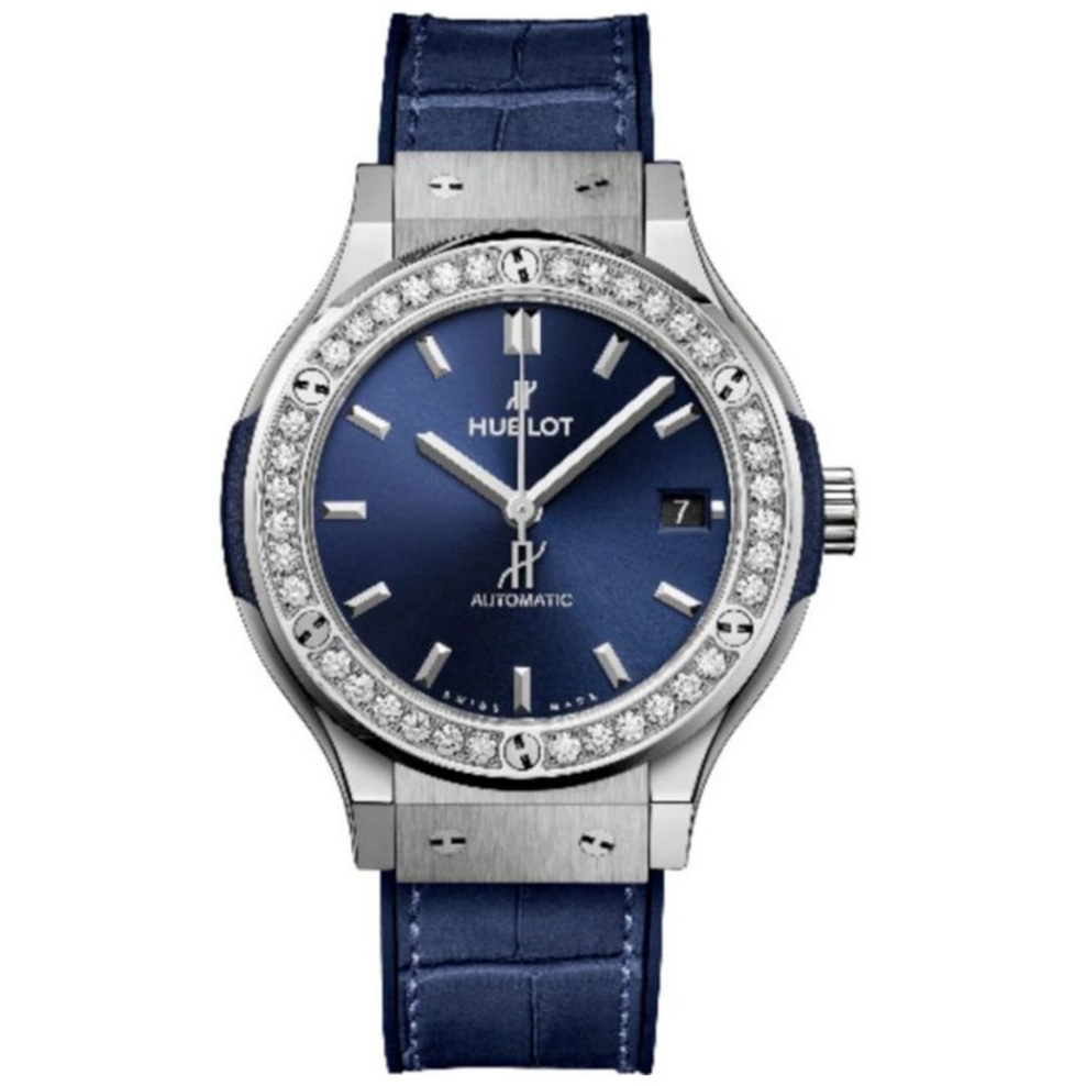 ZEGAREK HUBLOT CLASSIC FUSION TITANIUM BLUE DIAMONDS
