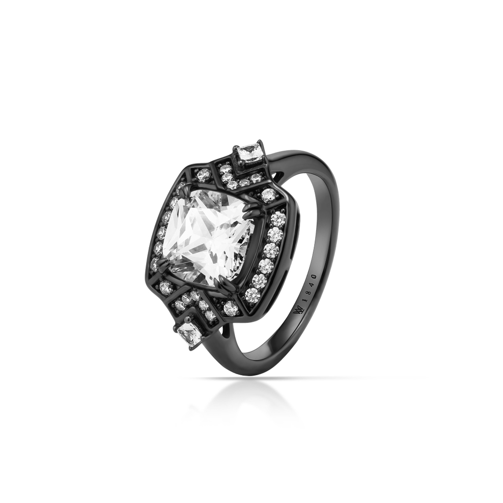 Pierścionek srebrny czarne rodowanie METEORY