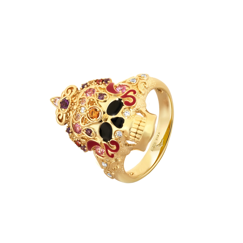 Pierścionek z motywem kolorowej czaszki Wonderland