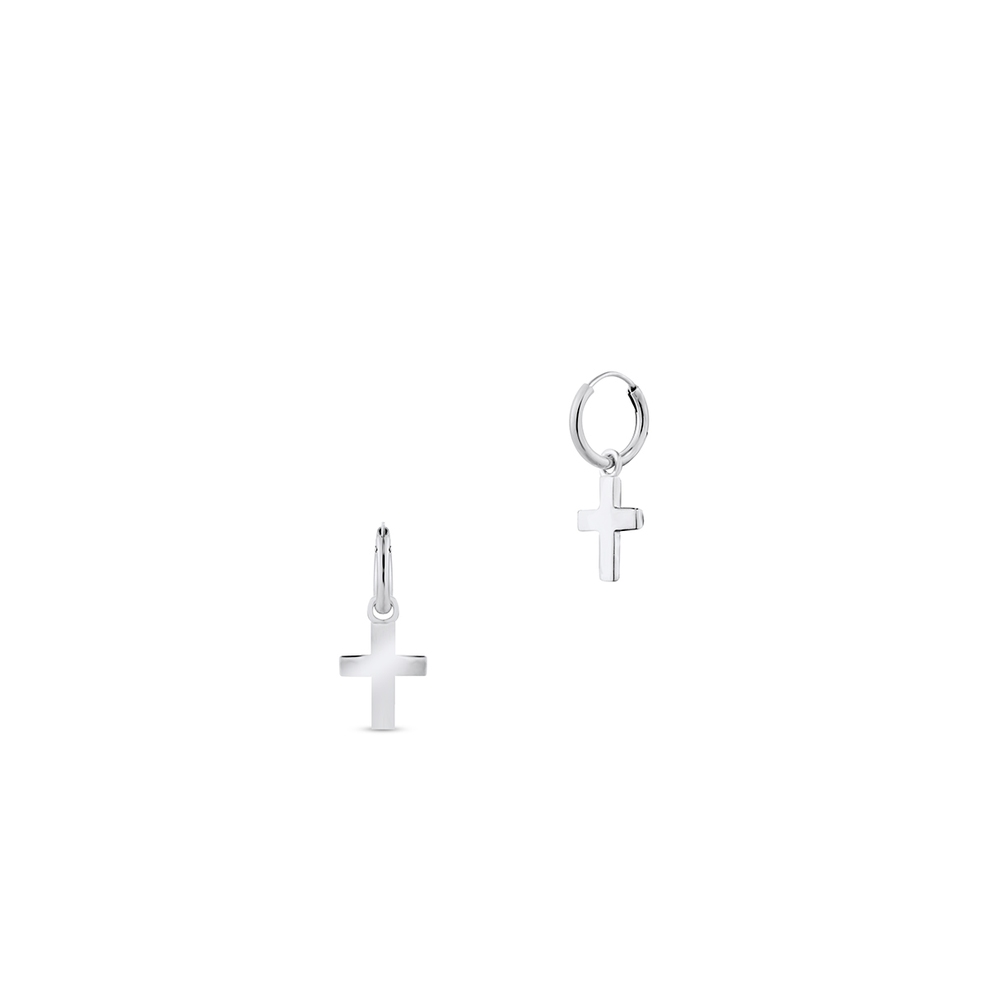 Kolczyki srebrne kółka z krzyżykiem