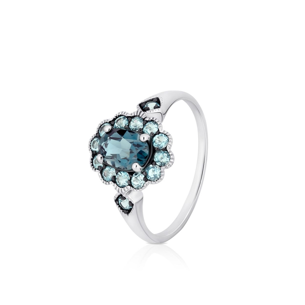 Pierścionek białe złoto z topazami