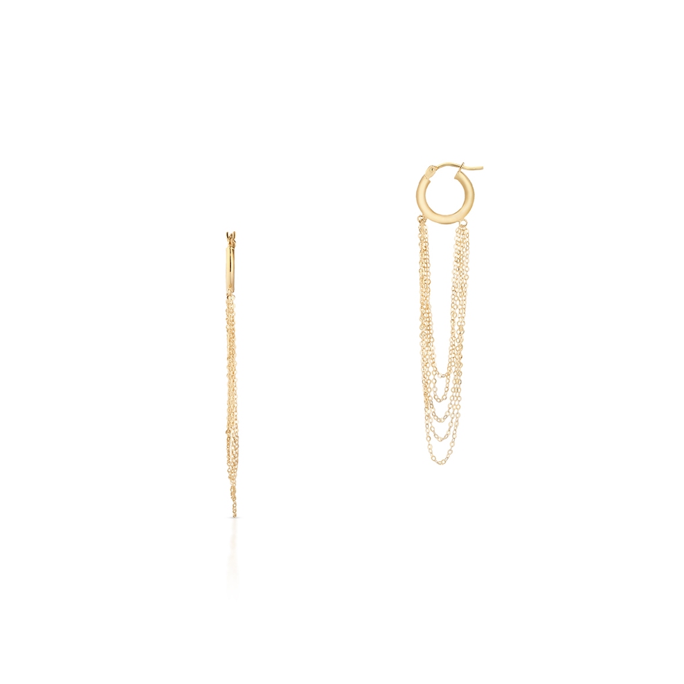 Kolczyki złote koła z łańcuszkami