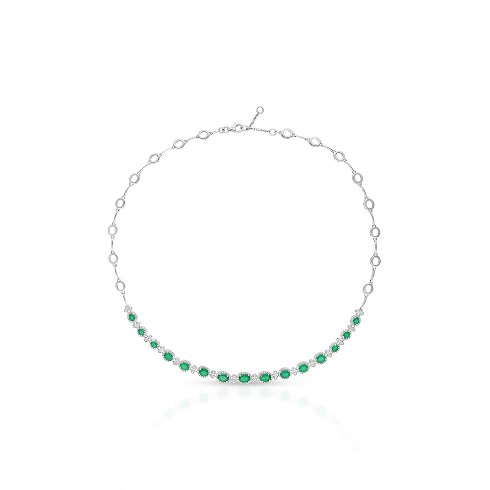Naszyjnik białe złoto z diamentami i szmaragdami