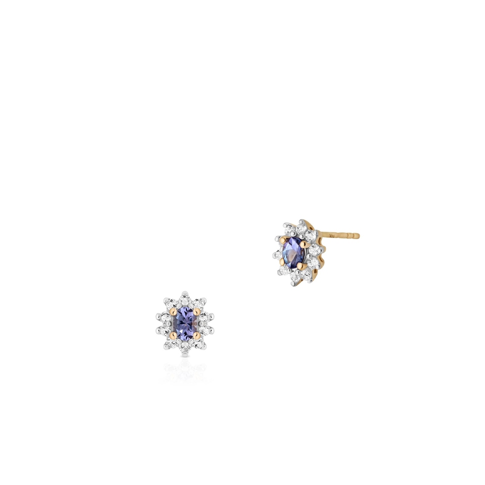 Kolczyki złote z tanzanitami i białymi topazami