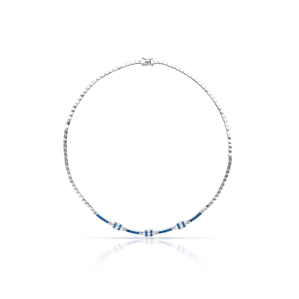 Naszyjnik białe złoto z szafirami i diamentami