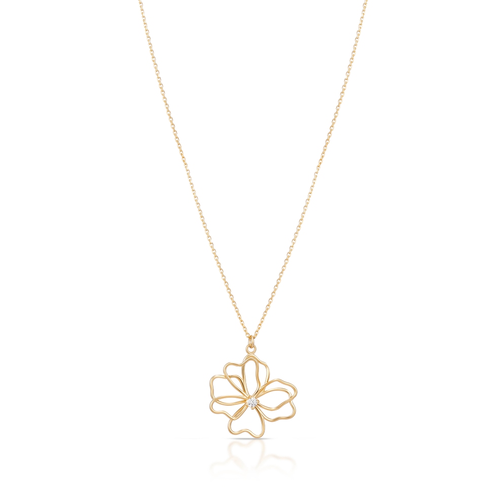 Naszyjnik złoty kwiat z cyrkonią
