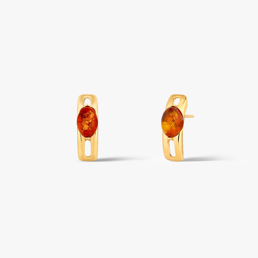 Kolczyki srebrne pozłacane z bursztynem