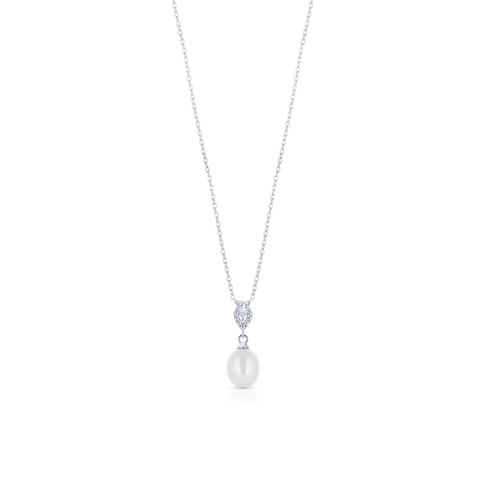 Wisiorek srebrny z perłą i cyrkoniami