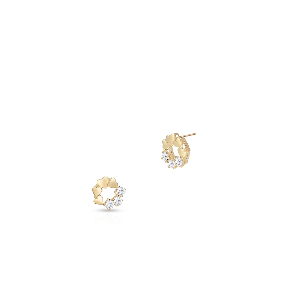 Kolczyki srebrne pozłacane serca z cyrkoniami