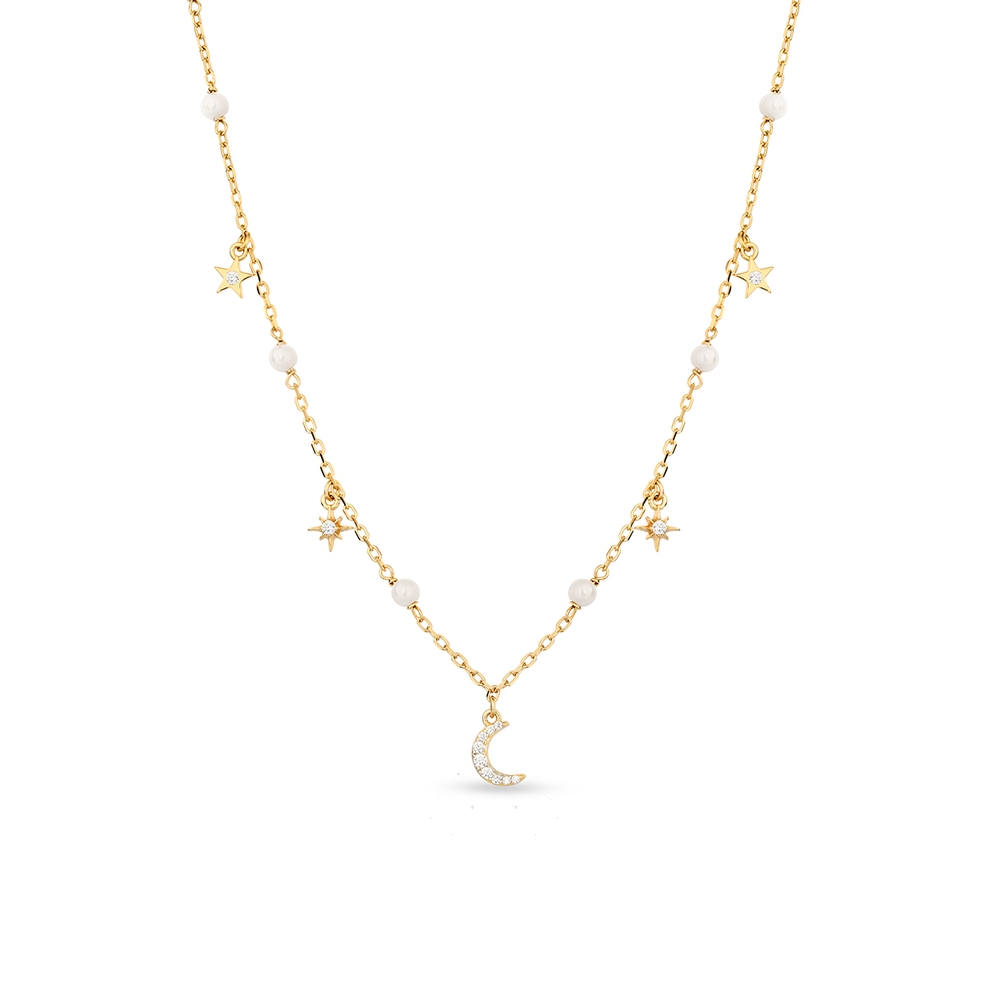 Naszyjnik srebrny pozłacany z perłami