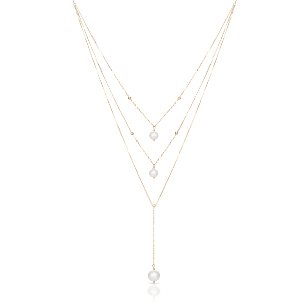 Naszyjnik złoty kaskadowy z perłami