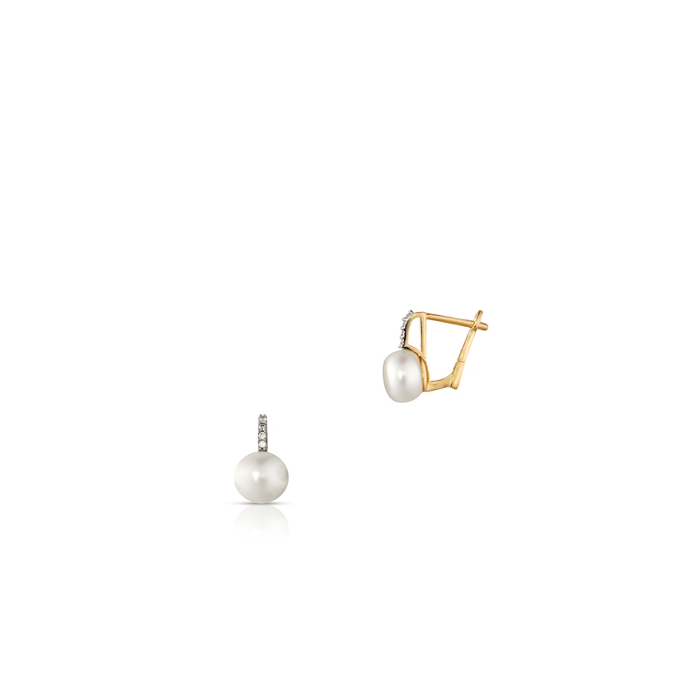 Kolczyki złote bicolor z perłami i cyrkoniami