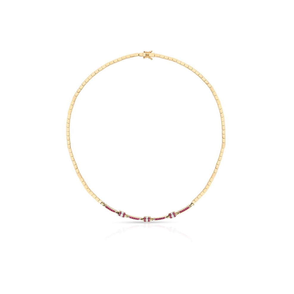 Naszyjnik złoty z diamentami i rubinami