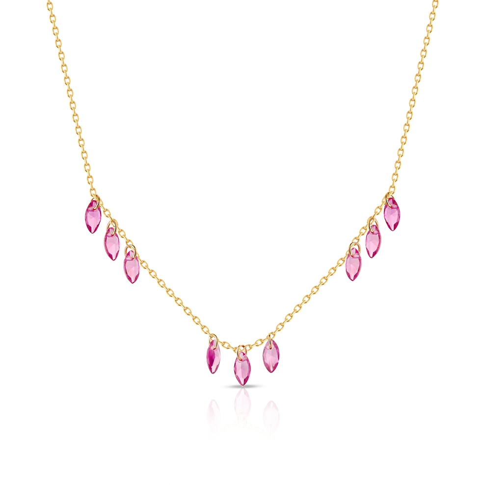 Naszyjnik srebrny pozłacany z różowymi cyrkoniami