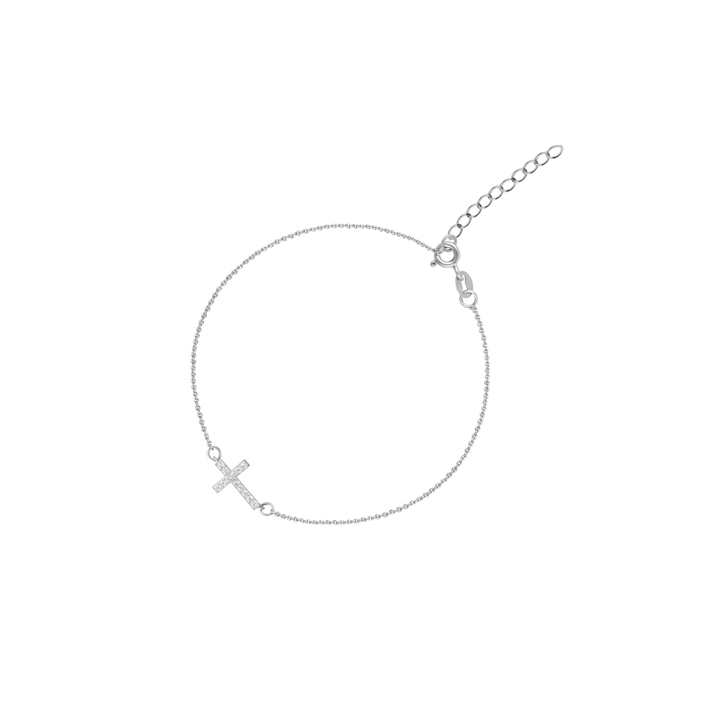 Bransoletka srebrna krzyżyk z cyrkoniami