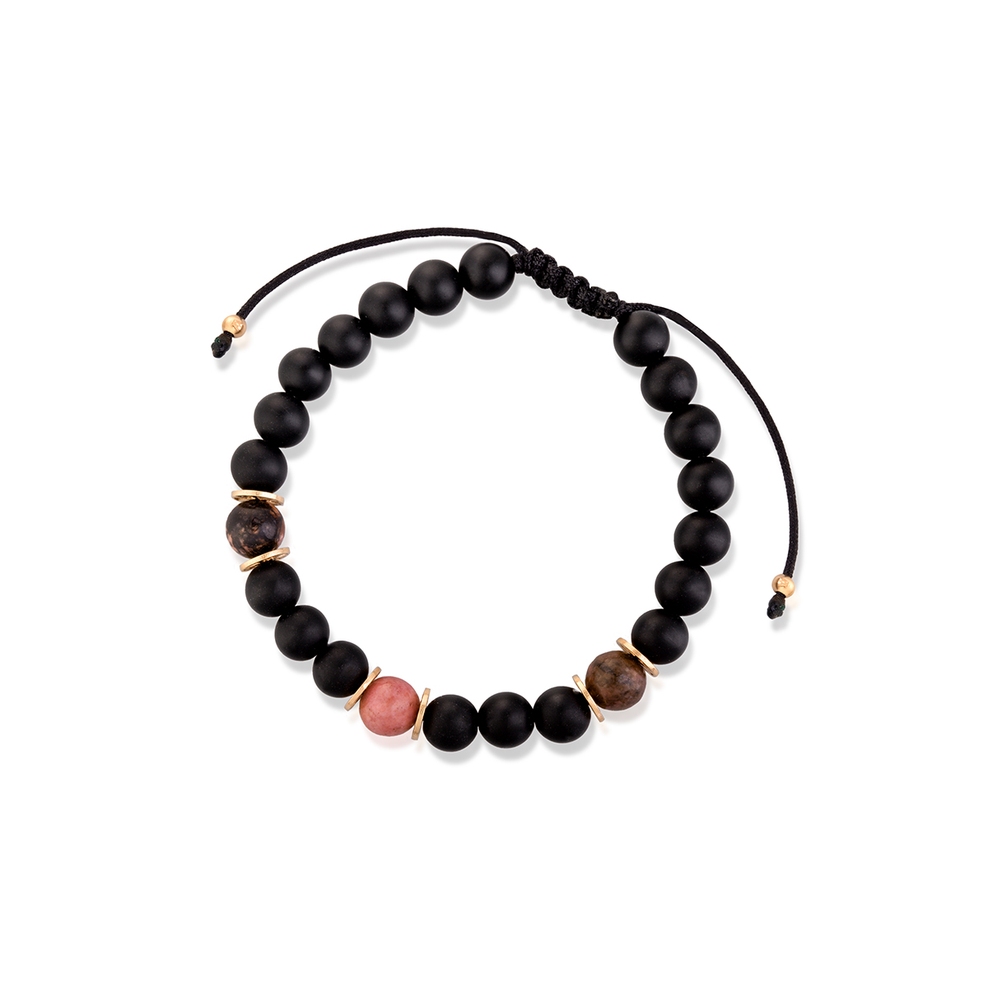 Bransoleta sznurkowa z onyksami i rodonitami