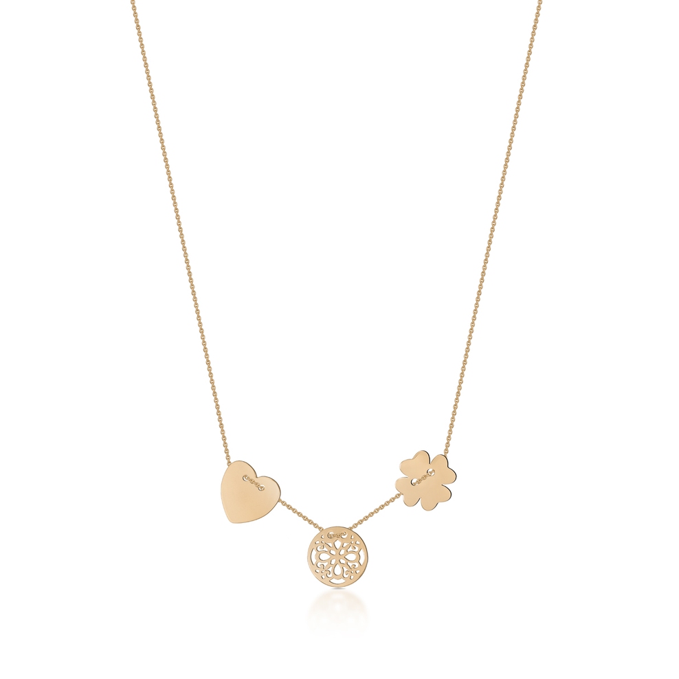 Naszyjnik złoty z trzema elementami ozdobnymi