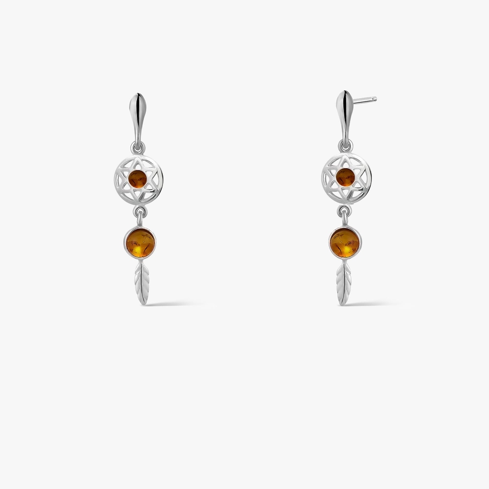 Kolczyki srebrne z bursztynami