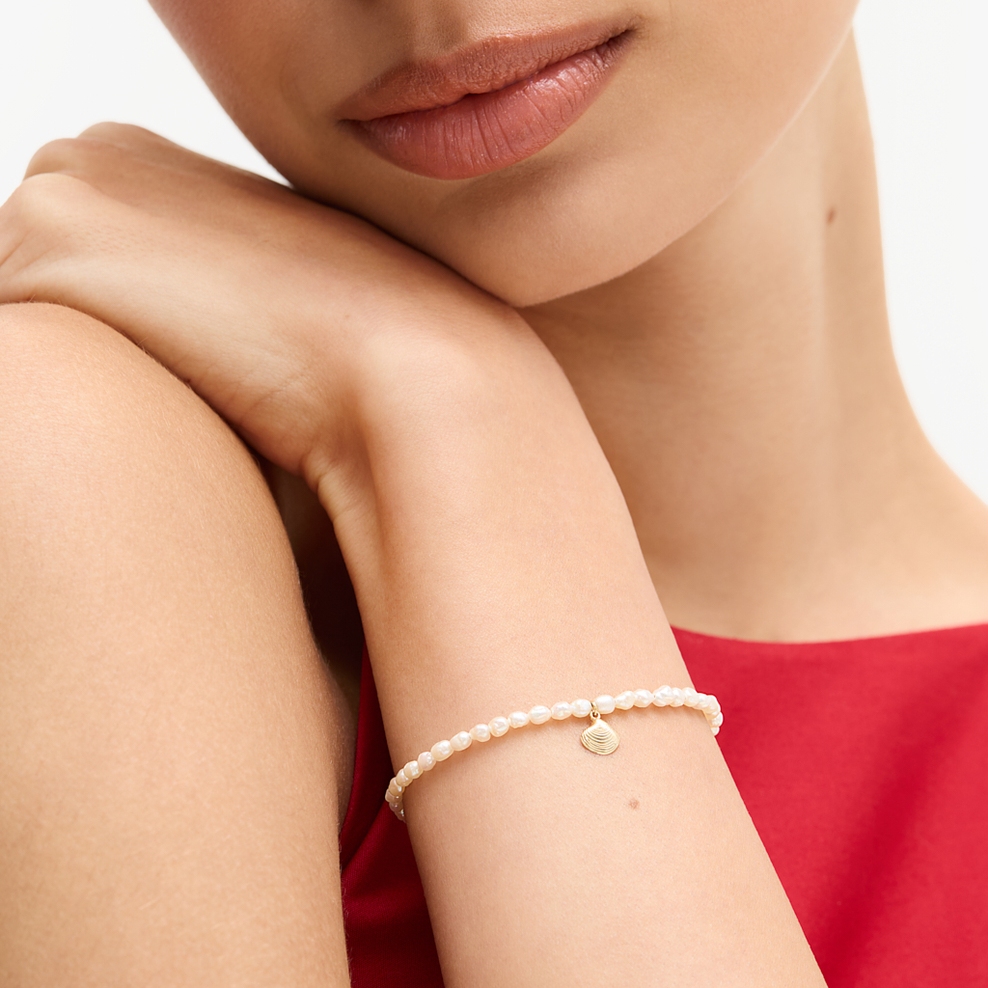 Bransoleta złota z muszlą i perłami Santorini