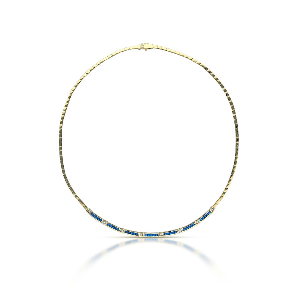 Naszyjnik złoty z szafirami i diamentami