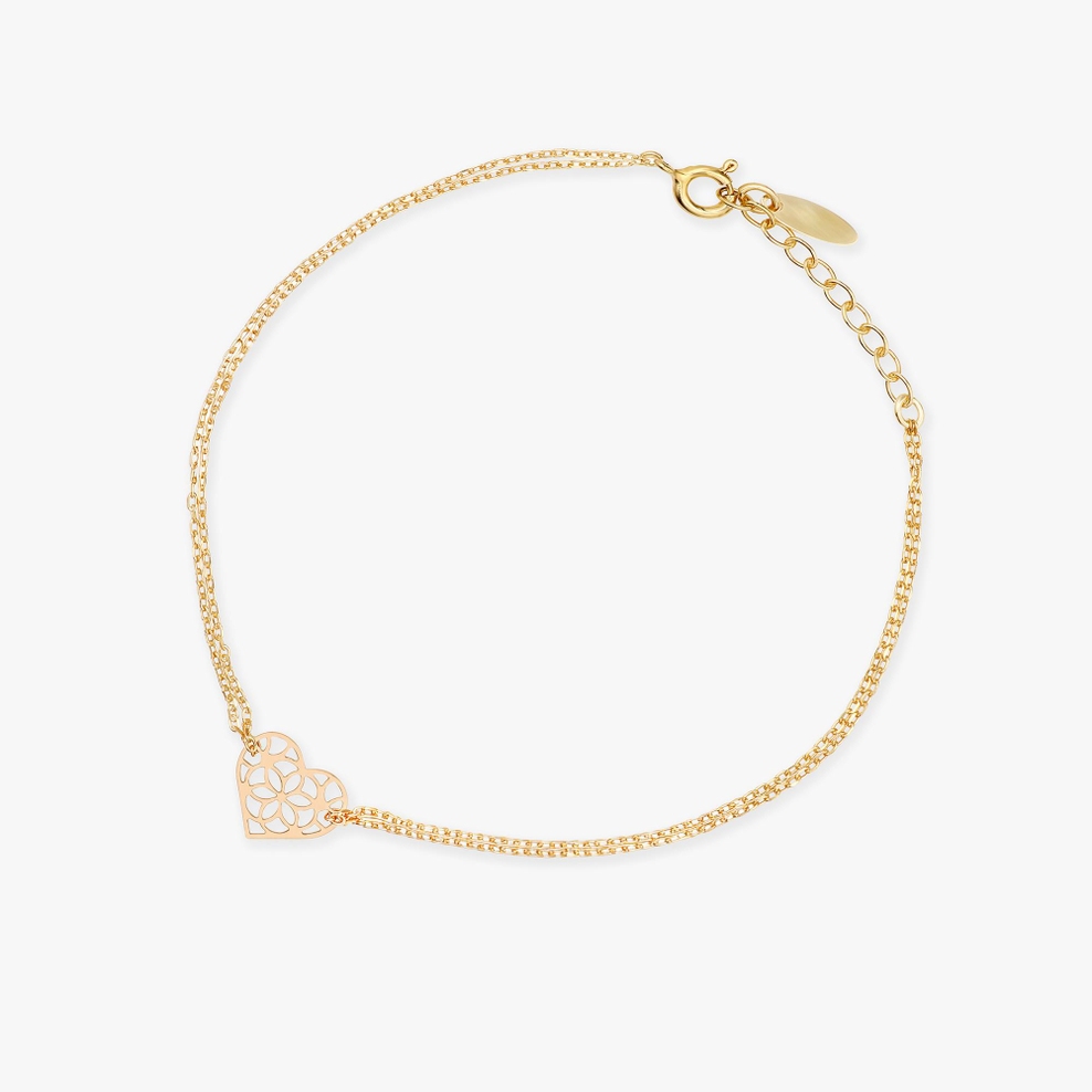 Bransoletka srebrna pozłacana ażurowa serce