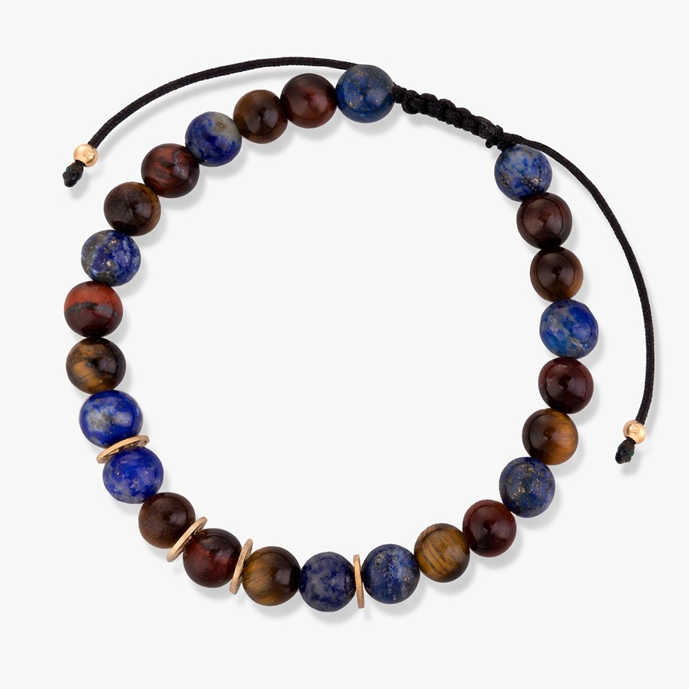 Bransoleta sznurkowa z tygrysim okiem i lapisem lazuli
