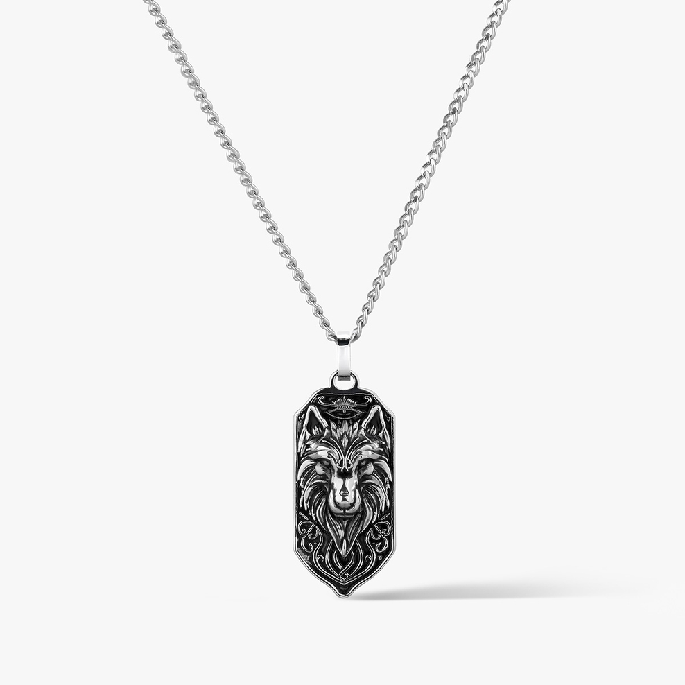 Naszyjnik stalowy z motywem wilka