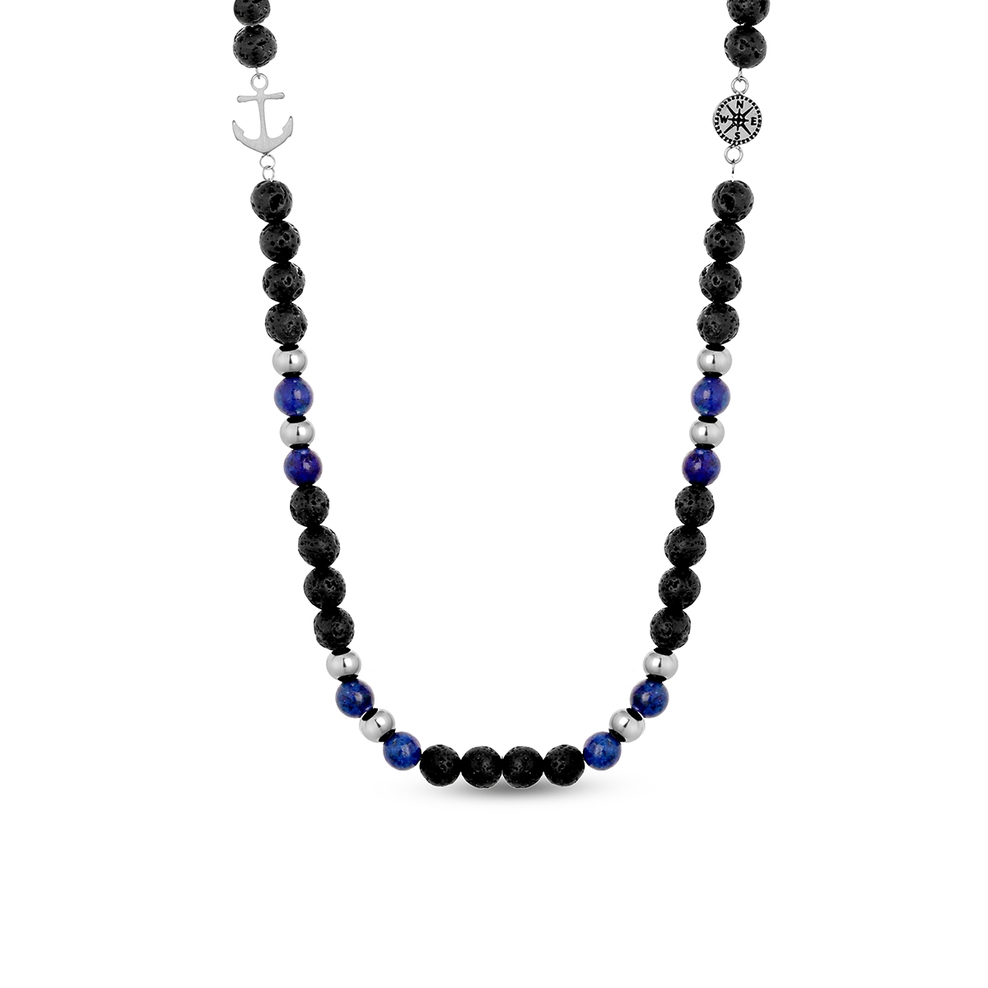 Naszyjnik stalowy z lapis lazuli