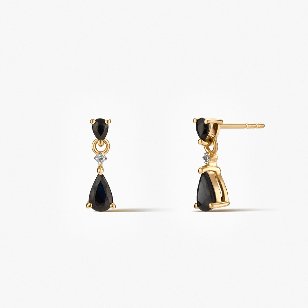 Kolczyki złote z czarnymi szafirami