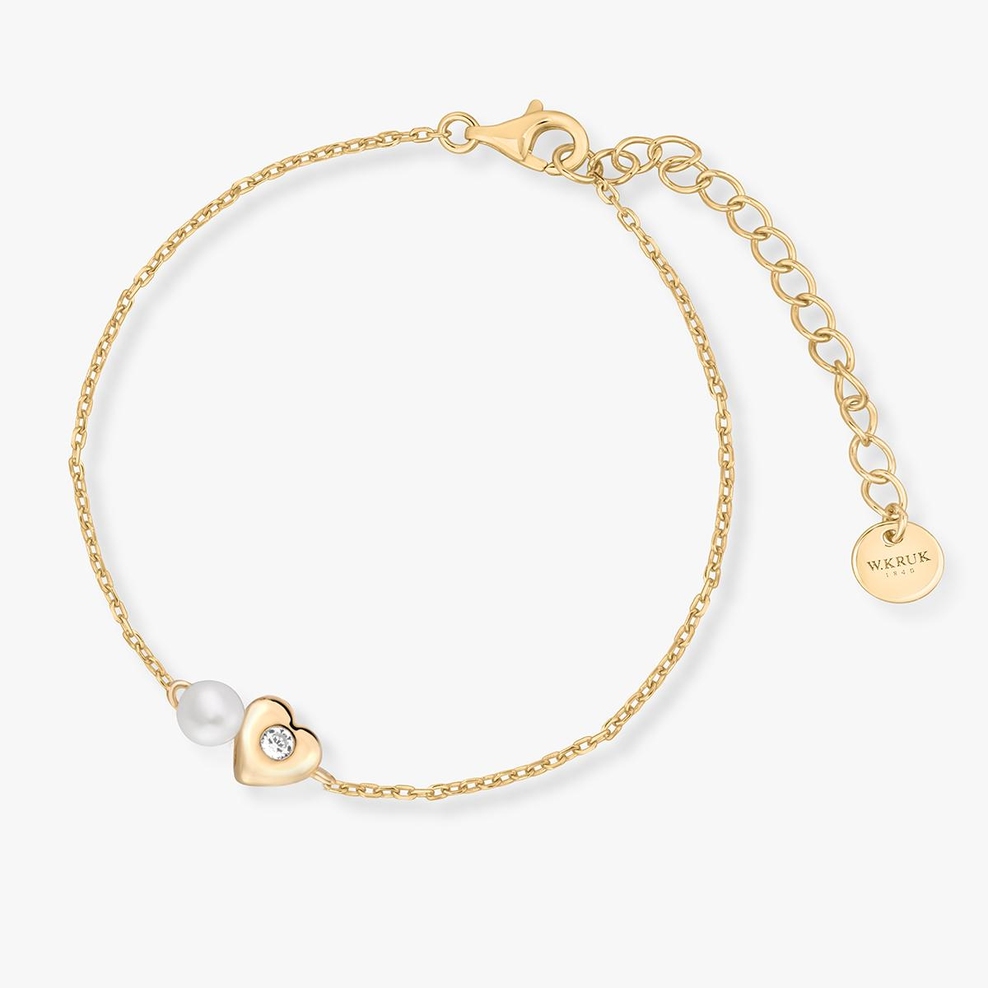 Bransoleta srebrna serce z perłą