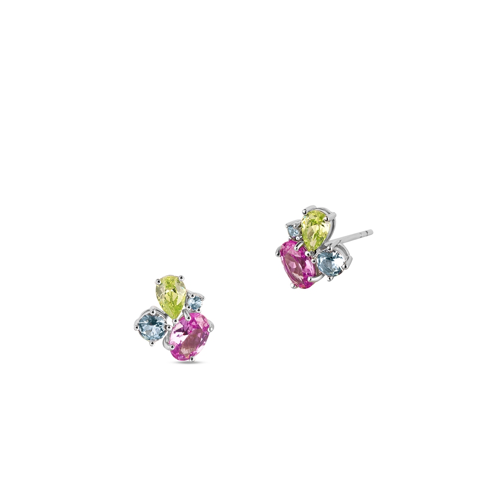 Kolczyki srebrne z kolorowymi kamieniami Mozaika