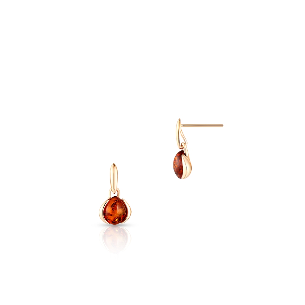Kolczyki złote z bursztynem