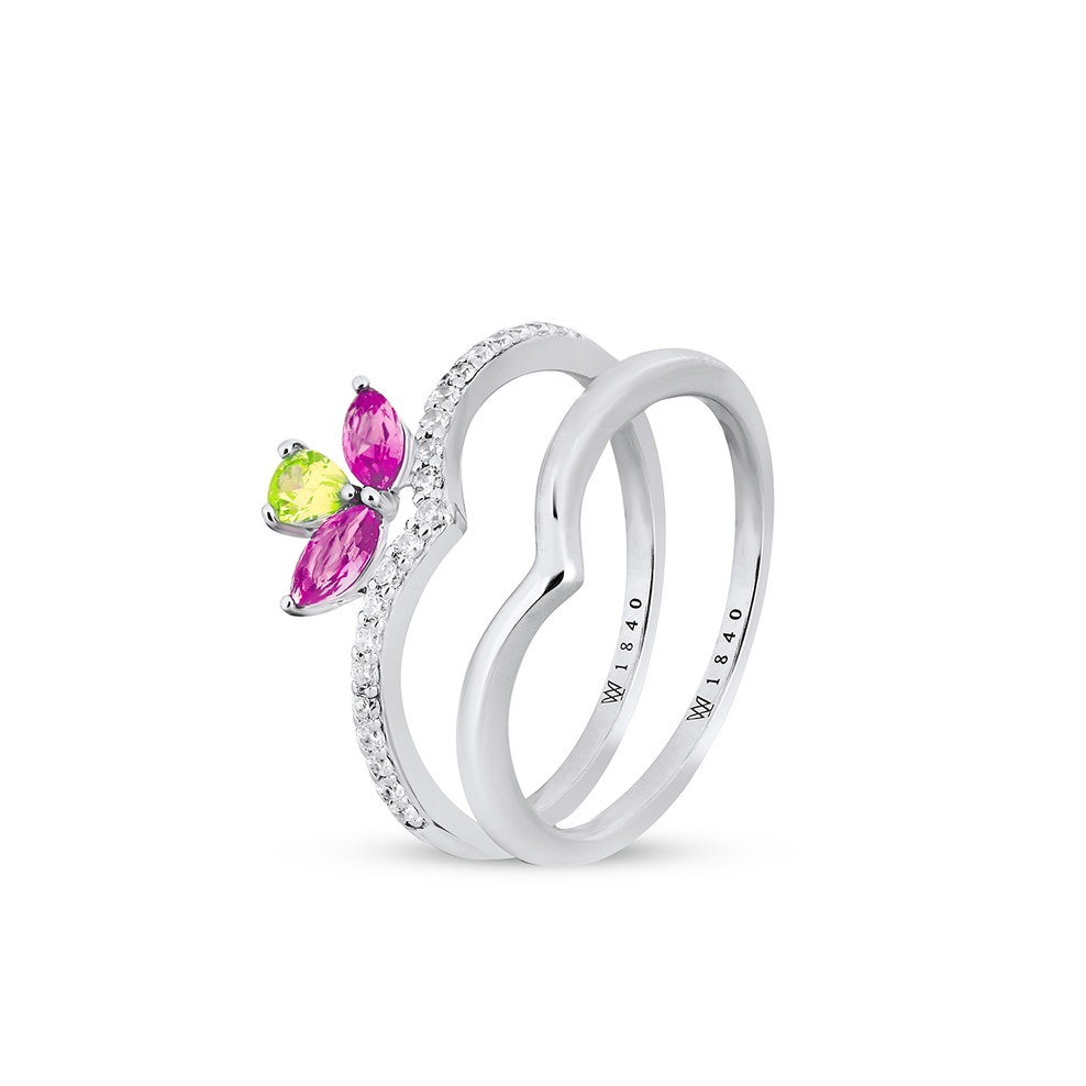 Pierścionek srebrny z kolorowymi kamieniami Mozaika