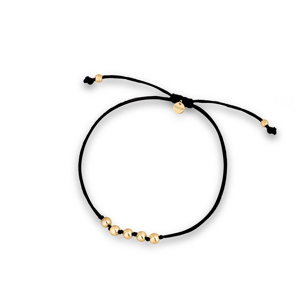 Bransoleta sznurkowa z pozłacanymi kulkami